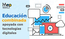 Botón Educación Combinada apoyada con tecnologías digitales, chat, celular, nube