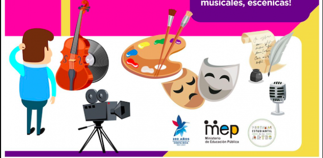 Niño, violín, cámara de video, teatro, pinceles.