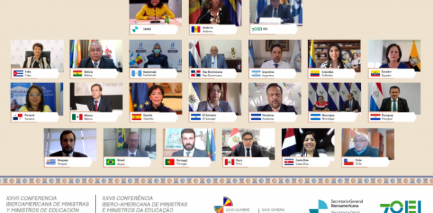 Fotografía muestra a ministros de educación de iberoamérica en reunión virtual