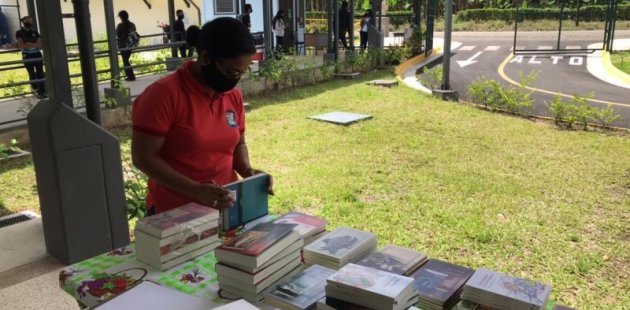 Imagen muestra los libros entregados en un liceo rural 