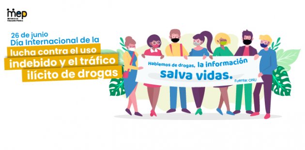 Afiche con personas de distintas edades sosteniendo un banner.