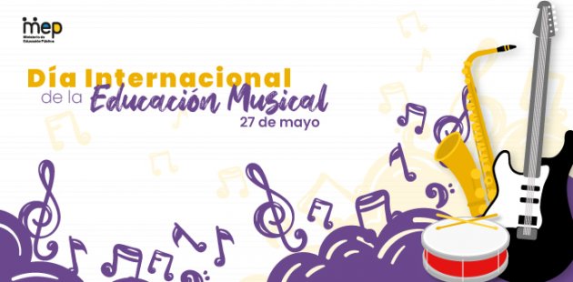 Guitarra, tambor, saxofón y notas musicales