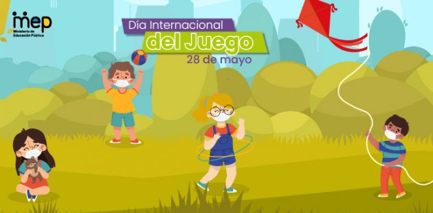 Se ilustra niños con tapabocas jugando en un parque.