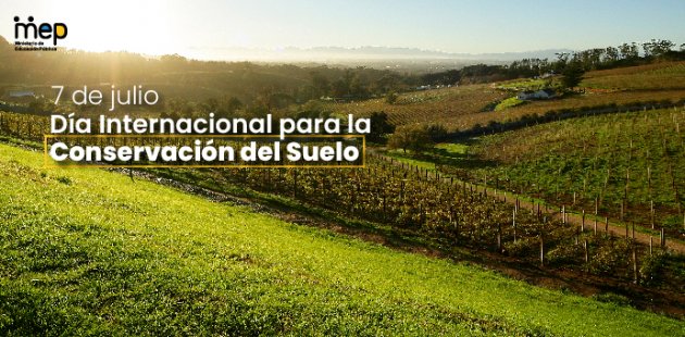 Afiche con un paisaje de los suelos, con campos verdes. 