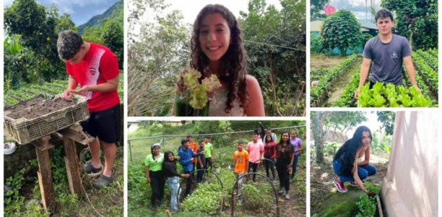 Estudiantes de zonas rurales con sus huertas
