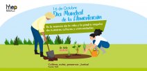 Afiche digital con la ilustración de una pareja en una huerta, sembrando.