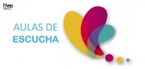 Afiche con un ícono de tres colores, amarillo, celeste y rosado.