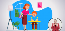 Madre apoyando a su hijo en el hogar para hacer sus guías de trabajo autónomo 