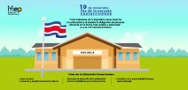 Afiche digital que ilustra la efeméride del día con una escuela en un paisaje