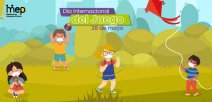 Se ilustra niños con tapabocas jugando en un parque.