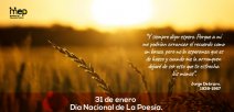 un amanecer explendoroso sobre una zona de campos de trigo, con un texto.