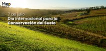 Afiche con un paisaje de los suelos, con campos verdes. 