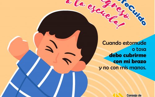 Cuando estornude o tosa debo cubrirme con mi brazo y no con mis manos